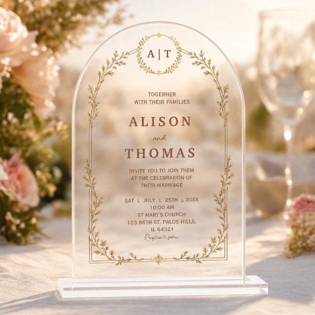 Invitación de boda de arco de acrílico transparent (Luxury Clear Acrylic Arch Wedding Invitation)