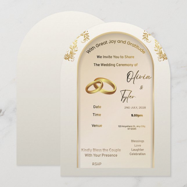 Invitación de boda de arco de oro de lujo – Modo e (Anverso / Reverso)