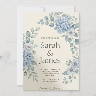Invitación de boda de arco floral de acuarela azul