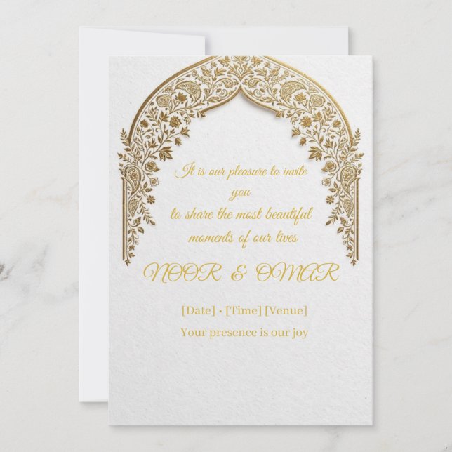 Invitación de boda de arco islámico con lámina de  (Anverso)