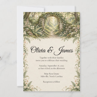 Invitación de boda de arco musgoso del bosque enca