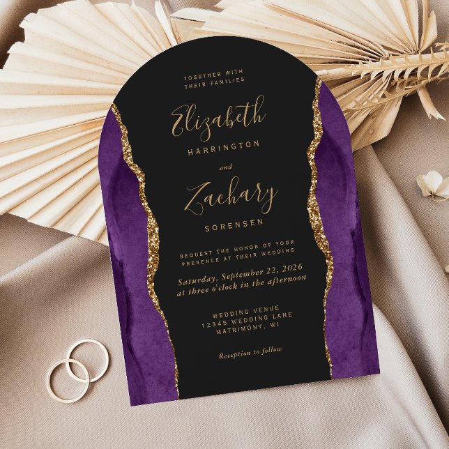 Invitación de boda de arco oscuro de ágata dorada  (Subido por el creador)
