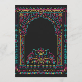 Invitación de boda de arco real mogol con dos pája