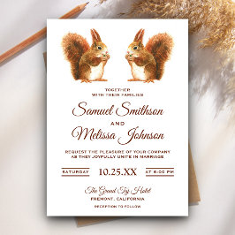 Invitación de boda de ardillas románticas lindas