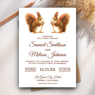 Invitación de boda de ardillas románticas lindas