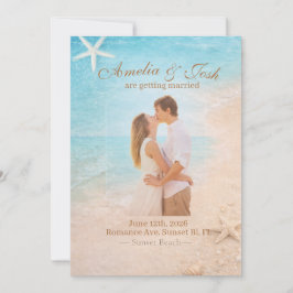 invitación de boda de arena costera y estrella de 