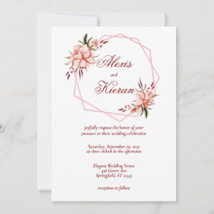 Invitación de boda de aro geométrico Coral y Rubor