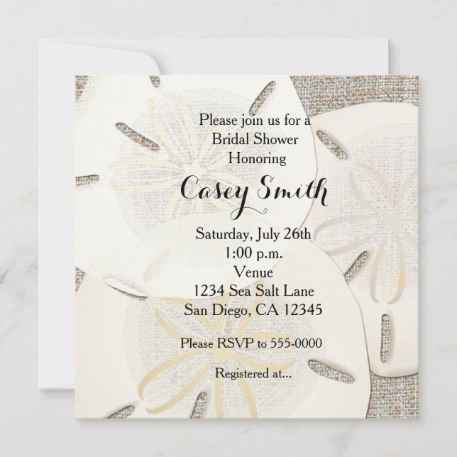Invitación de boda de arpillera de playa con dólar (Anverso)