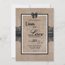 Invitación de boda de arpillera, lino y encaje