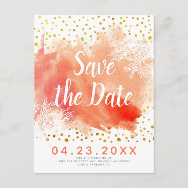 Invitación de boda de arrecife de coral con salpic (Anverso)
