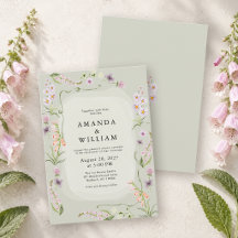 Invitación de boda de arte botánico en verde salvi