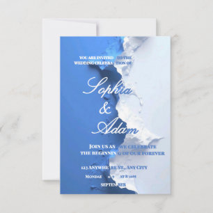 Invitación de Boda de Arte con Textura Azul y Blan