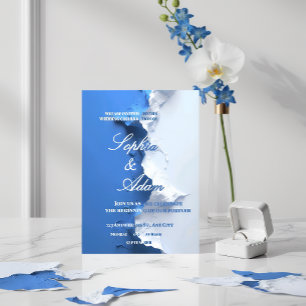 Invitación de Boda de Arte con Textura Azul y Blan