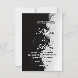 Invitación de Boda de Arte con Tinta Negra y Blanc