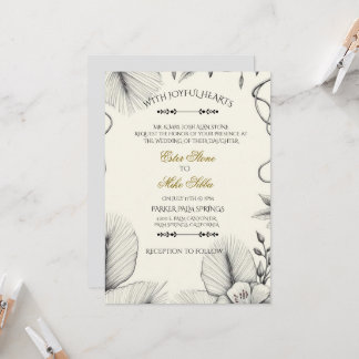 Invitación de boda de arte de línea botánica