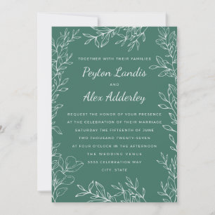 Invitación de boda de arte de línea botánica verde
