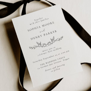 Invitación de boda de arte de línea en blanco y ne