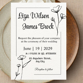Invitación de boda de arte de línea minimalista IM