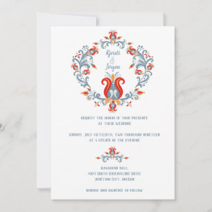 Invitación de Boda de Arte Popular Escandinavo Azu