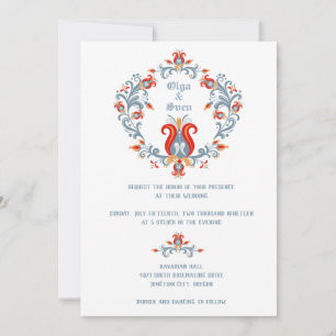 Invitación de Boda de Arte Popular Escandinavo Azu