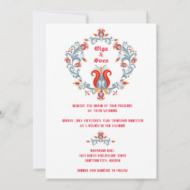 Invitación de Boda de Arte Popular Escandinavo Roj