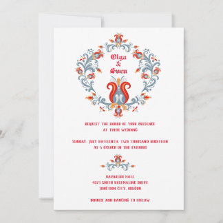 Invitación de Boda de Arte Popular Escandinavo Roj