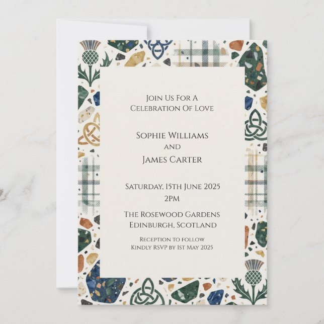 Invitación de boda de arte popular escocés (Anverso)