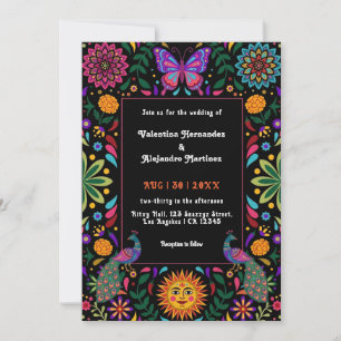 Invitación de boda de arte popular mexicano colori
