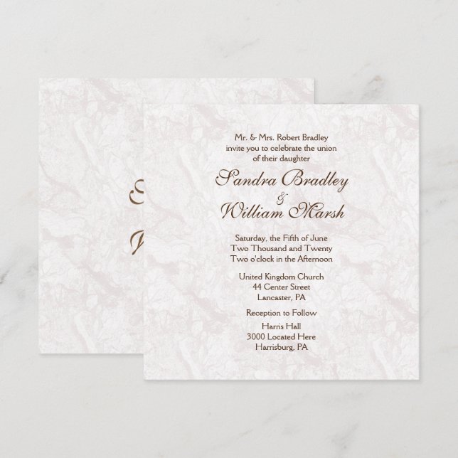 Invitación de boda de aspecto granítico formal (Anverso / Reverso)