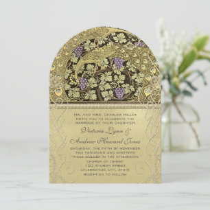 Invitación de boda de aves de pavo real Art Nouvea