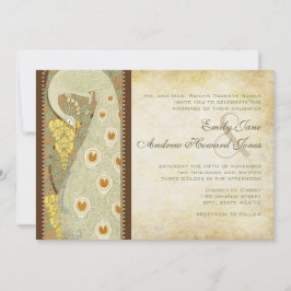 Invitación de boda de aves pavón Art Nouveau