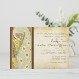 Invitación de boda de aves pavón Art Nouveau