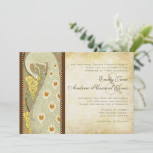 Invitación de boda de aves pavón Art Nouveau