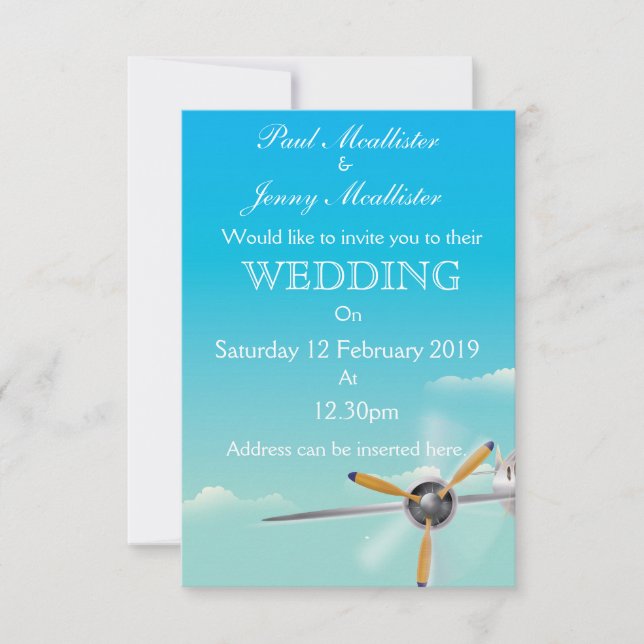Invitación de boda de avión vintage (Anverso)