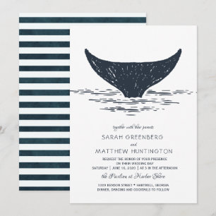 Invitación de boda de ballena náutica Azul marin