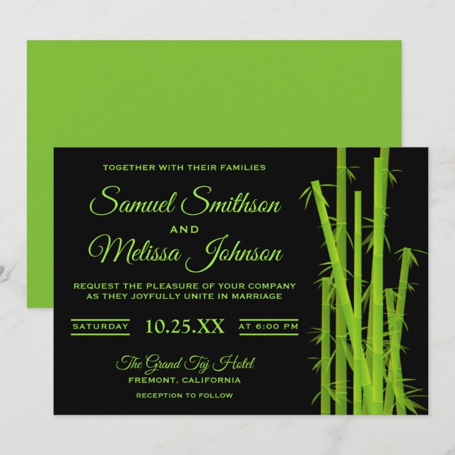 Invitación de boda de bambú elegante moderno (Anverso / Reverso)