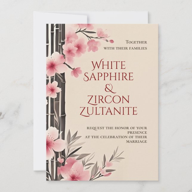 Invitación de boda de bambú Sakura japonesa (Anverso)