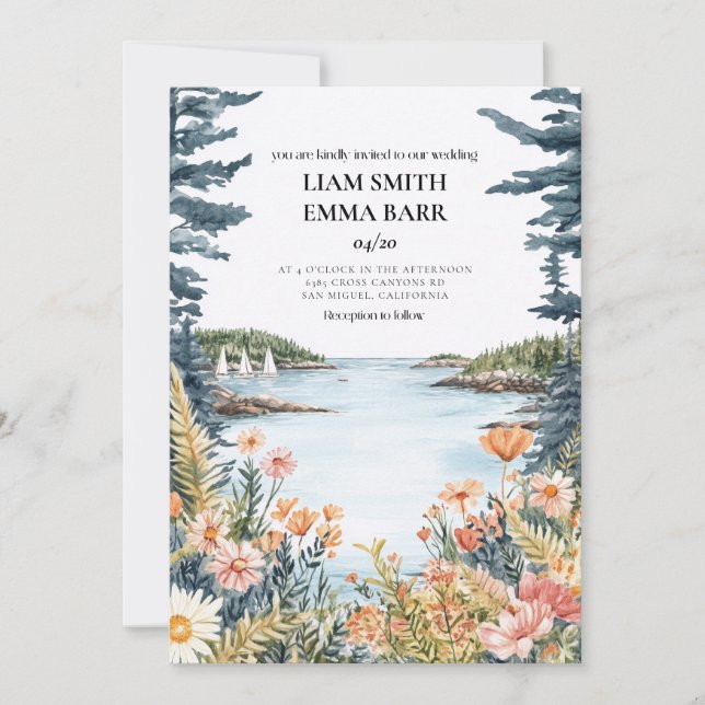 Invitación de boda de Bar Harbor Maine (Anverso)