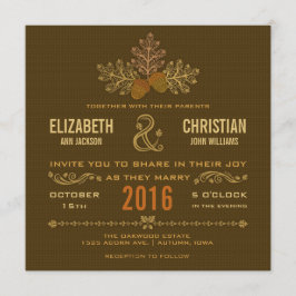 Invitación de boda de bellotas de otoño y hojas de