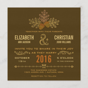 Invitación de boda de bellotas de otoño y hojas de