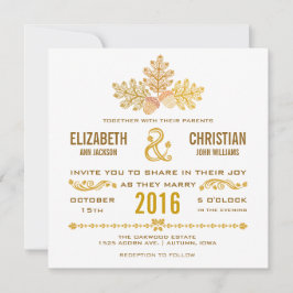 Invitación de boda de bellotas de otoño y hojas de