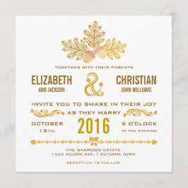 Invitación de boda de bellotas de otoño y hojas de