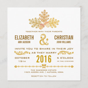 Invitación de boda de bellotas de otoño y hojas de