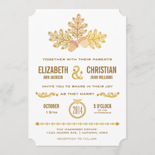 Invitación de boda de bellotas de otoño y hojas de