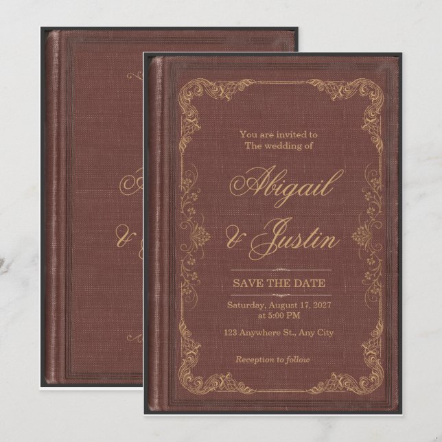 Invitación de boda de biblioteca libresca (Anverso / Reverso)