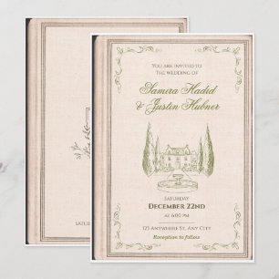 Invitación de boda de biblioteca libresca estética
