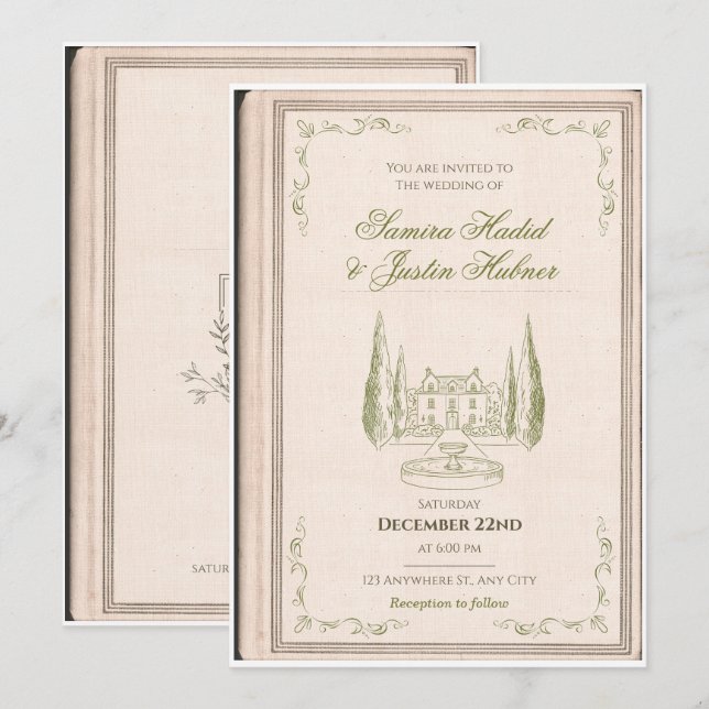 Invitación de boda de biblioteca libresca estética (Anverso / Reverso)