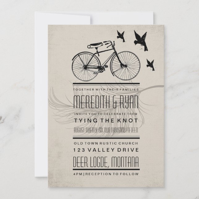 INVITACIÓN DE BODA DE BICICLETA DE HIPSTER VINTAGE (Anverso)