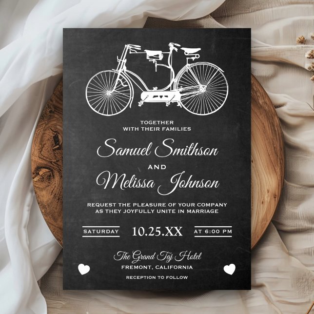 Invitación de boda de bicicleta tándem retro de pi (Subido por el creador)