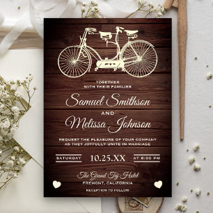 Invitación de boda de bicicleta tándem rústica vin